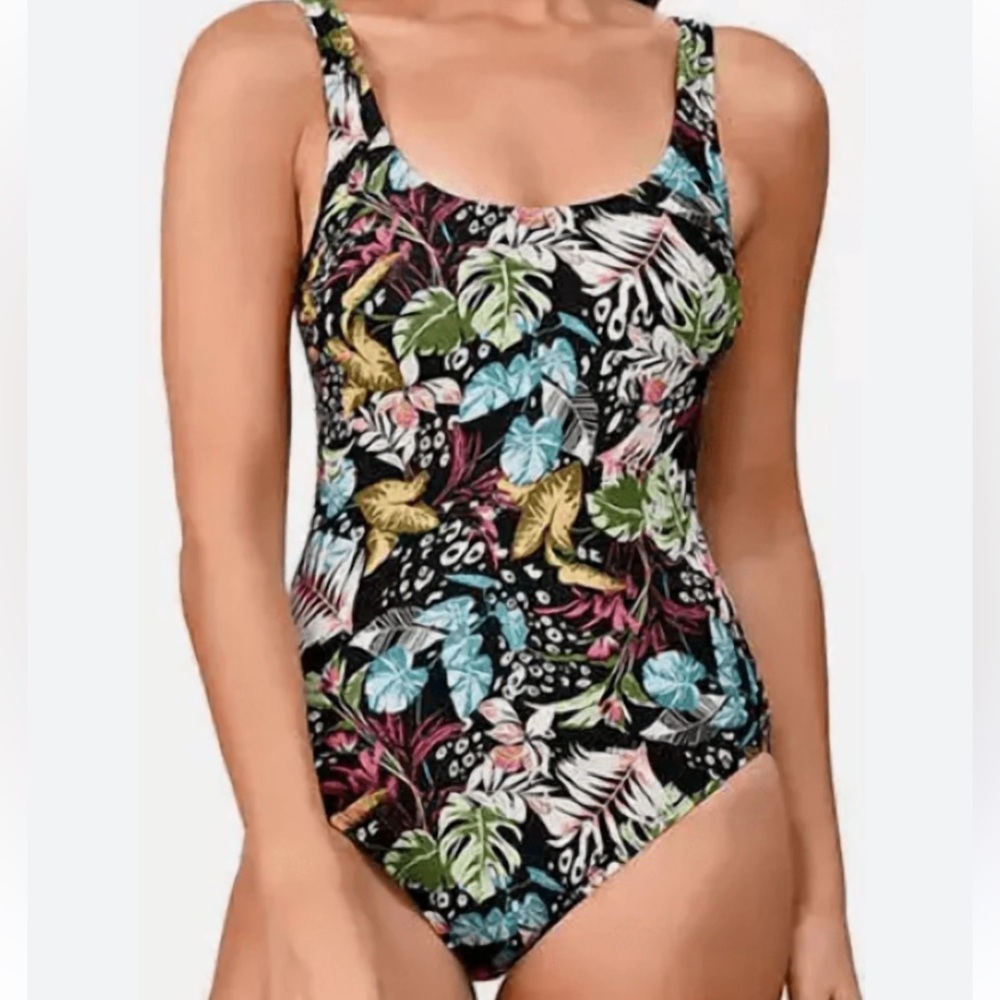 Tropical Floral Scoop-Back One-Piece Swimsuit - Black by Ocean Pacific